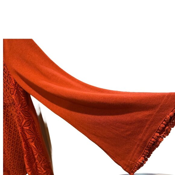 Women's Suzanne Betro Rust Pom Pom Trim Eyelet Lace Tunic Top Sz Large - Picture 7 of 7